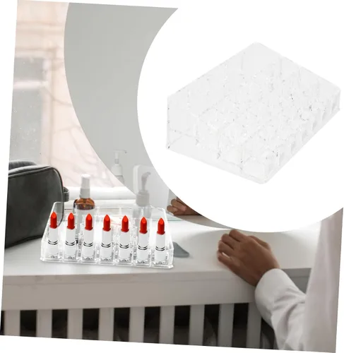 Vista 2 de Vaguelly Acrylic Lipstick Holder 26-Grid Makeup Organizer for Vanity Delicate Lipstick Rack Dustproof Design for Beauty Enthusiasts