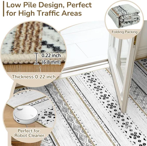 Vista 3 de BESTSWEETIE Alfombras de área de 2 x 3 pies para sala de estar, lavables, marroquíes, rústicas, geométricas neutrales, de pelo bajo