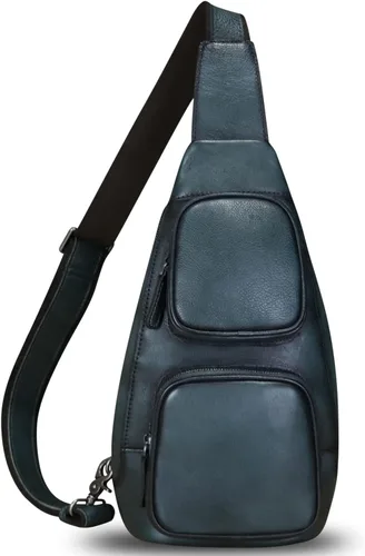 Vista 3 de Bolso de cuero genuino para hombres y mujeres, mochila bandolera de cuero real, bolso cruzado de moda, Grisoscuro