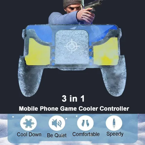 Vista 2 de Mobile PUBG Game Controller Handle Grip With Cooling Fan Triggers Phone L1R1 Trigger Cooler Gamepad With Radiator For Phone iPhone Android iOS