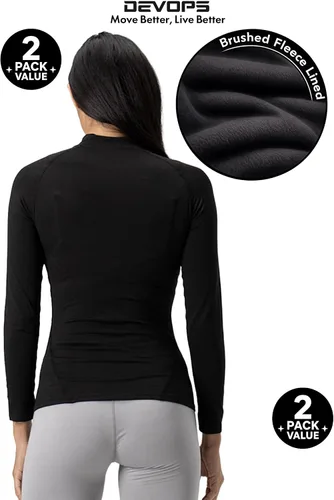 Vista 6 de DEVOPS Paquete de 2 camisetas térmicas de cuello alto de manga larga de compresión para mujer capa base negro / negro
