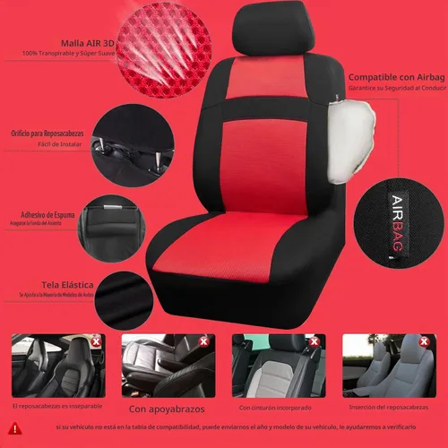Vista 2 de CAR PASS Fundas de asiento de malla de aire 3D para automóvil, juegos completos con esponja de 5 mm, 4 alfombrillas impermeables para el suelo