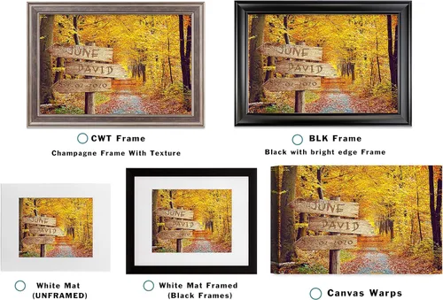 Vista 3 de Bosque Otoñal Foto o Impresiones en Lienzo Personalizadas Únicas con Nombres de la Pareja y Fecha Especial en Letrero, Regalo Perfecto