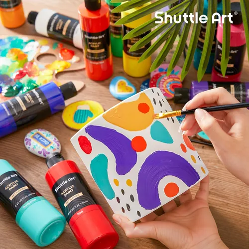Vista 6 de Shuttle Art 12 colores de pintura acrílica, botellas de 250 ml/8.45 oz, juego de pintura acrílica, pigmentos ricos, suministros de pintura a granel