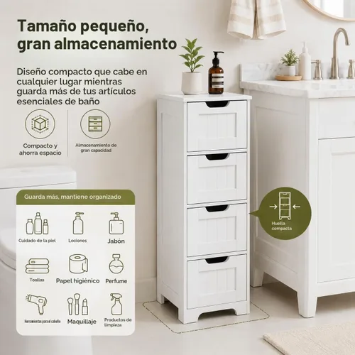 Vista 5 de RASOO Armario de almacenamiento de baño delgado con 4 cajones para espacios