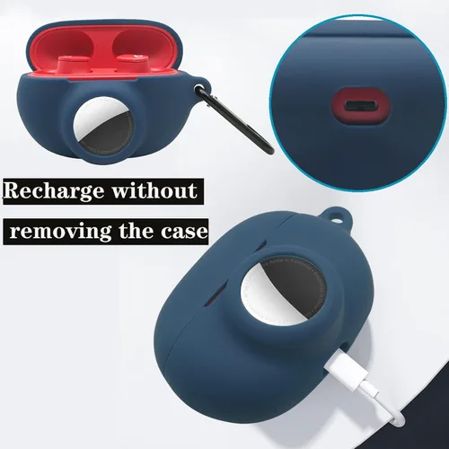 Vista 5 de Funda protectora de silicona compatible con Beats Studio Buds Airtag con soporte para Airtag, encuentra tu funda para auriculares, verde aguacate