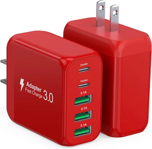Vista 9 de Paquete de 2 Bloques Cargadores de Pared USB C, 60W Bloque de Carga Rápida C de 5 Puertos Adaptador de Corriente PD + QC 3.0 Cargador Cubo