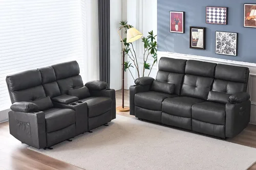 Vista 10 de Sofá Biplaza Reclinable Eléctrico con Consola, Sofá Biplaza Reclinable Eléctrico con Calor y Masaje, Reposapiés Extendido, Sofá Biplaza Reclinable