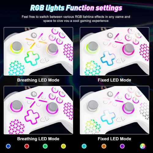 Vista 4 de LED Lighting 10ft Wired PC Controller for Xbox One, Xbox Series XS, Xbox One XS, PC Windows Wired Gamepad Support 3.5mm Headset Jack, RGB LED Light