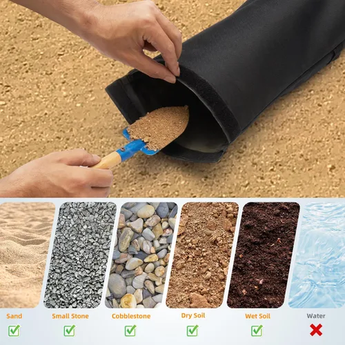 Vista 5 de Bolsas de arena para base de paraguas, 2 bolsas de arena rellenables de 50 libras para base de paraguas, sombrilla de patio voladizo, trampolín