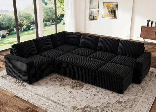 Vista 9 de HONBAY Sofá cama modular extraíble, sofá biplaza de pana, sofás para sala de estar, beige