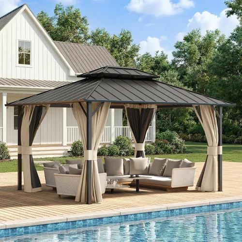 Vista 13 de UDPATIO Gazebo de techo rígido de 10 x 10 pies, para exteriores, resistente Gris