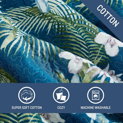 Vista 5 de Tommy Bahama - Juego de colcha tamaño Queen, ropa de cama reversible de algodón con fundas a juego, juego de ropa de cama transpirable para todas