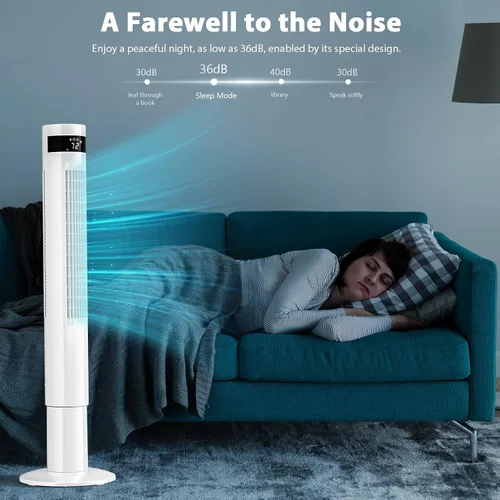 Vista 5 de Antarctic Star Ventilador de torre de 43 pulgadas, ventilador oscilante eléctrico portátil, silencioso con control remoto, sin aspas, modo de viento