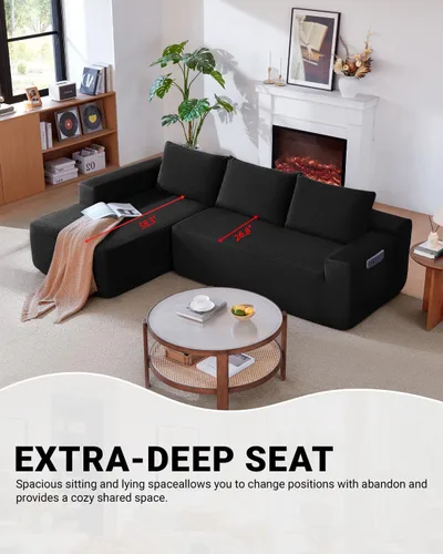 Vista 5 de Sofá seccional Cloud de 96 pulgadas, sofá seccional modular moderno con asiento profundo, sofás de pana sin estructura rígida con chaise