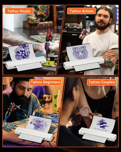 Vista 2 de COLORWING M08F - Impresora inalámbrica portátil de plantillas de tatuajes, máquina térmica sin tinta Bluetooth para plantillas de tatuajes con 10