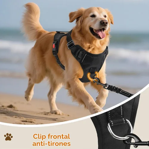 Vista 5 de Arnés para perro sin tirón con 2 clips de correa, chaleco acolchado suave ajustable reflectante con mango, chaleco Oxford transpirable sin