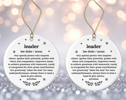 Vista 3 de Adorno de Navidad de líder, regalo de diccionario de definición de líder, para líderes, adorno de mejor líder, adorno de Navidad para jubilación
