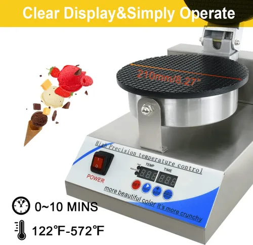 Vista 5 de Máquina eléctrica de cono de helado, máquina comercial de cono de gofres de 110 V para el hogar, con control de temperatura y tiempo LED