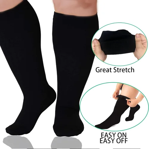 Vista 4 de 3 pares de calcetines de compresión talla extra grande para mujeres y hombres, pantorrilla ancha, 20-30 mmHg, soporte hasta la rodilla