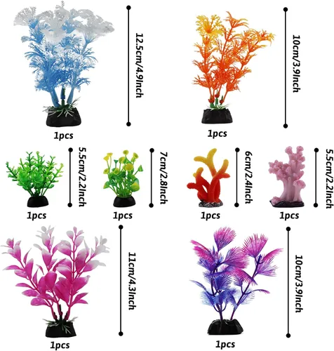 Vista 2 de Plantas decorativas para peceras con coral de resina, 8 piezas de decoración de acuario