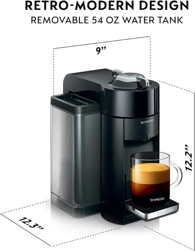 Vista 2 de Máquina de café y espresso Nespresso Vertuo de De'Longhi, color negro piano con espumador de leche Aeroccino Black coffee and espresso maker by