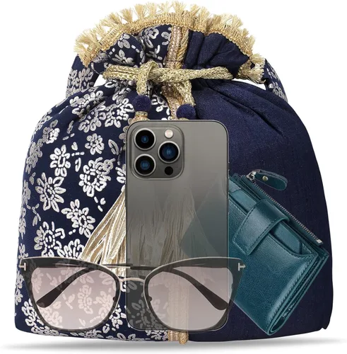 Vista 9 de Aheli Bolso de mano de seda bordada de diseño étnico para mujer (P24)
