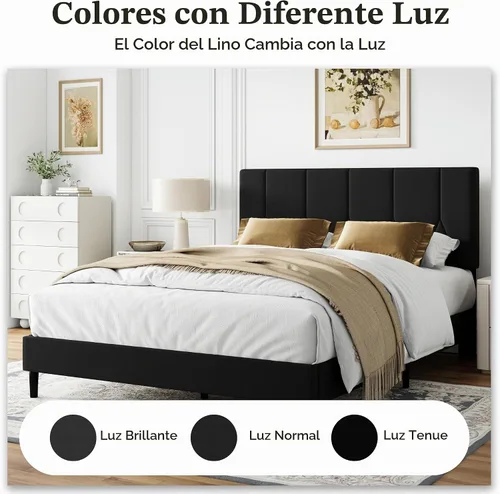 Vista 5 de Base de cama tamaño Queen, base de cama de plataforma con cabecera tapizada de terciopelo, base de colchón tapizada Queen con listones de madera