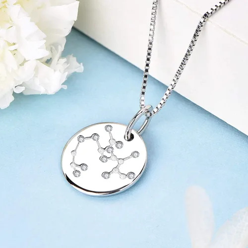 Vista 4 de YL Collar de plata de ley con diseño de constelación para mujer, diseño de astrología, moneda, disco y horóscopo
