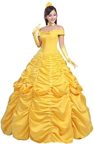 Vista 3 de Ainiel Disfraz de princesa para mujer vestido de satén amarillo Amarillo
