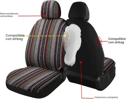 Vista 3 de Baja Saddle Blanket - Fundas de asiento de automóvil, 4 piezas delanteras, transpirables y lavables, tejido a rayas, funda de asiento universal