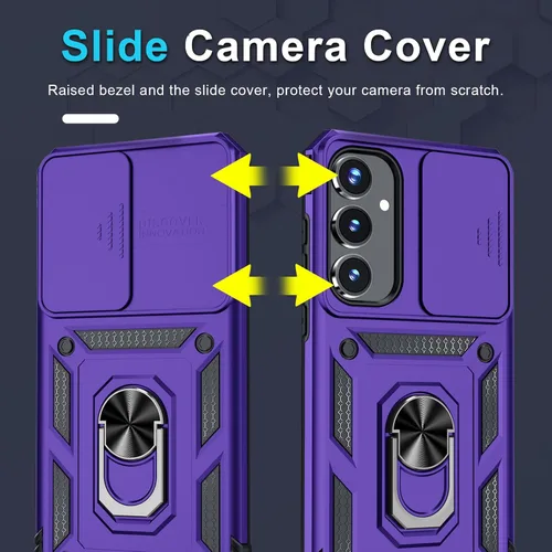 Vista 3 de Janmitta Funda compatible con Samsung Galaxy A35 5G, funda integrada para lente de cámara deslizante + protector de pantalla + soporte de anillo