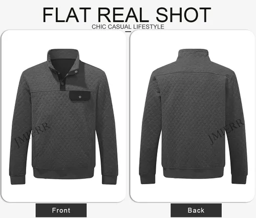 Vista 5 de JMIERR Sudadera acolchada para hombre, casual, de manga larga, cuello alto, con botones