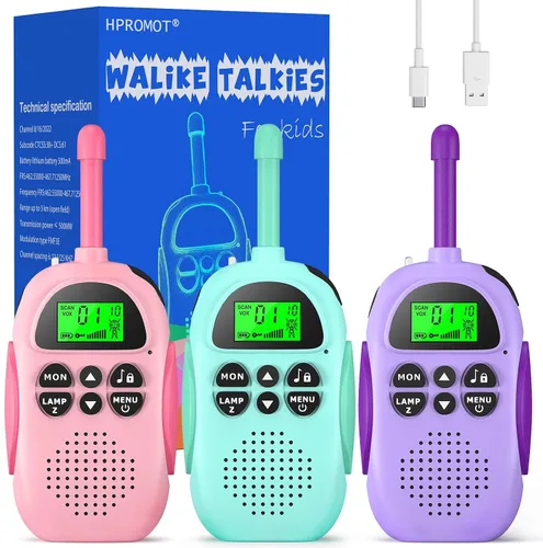 Vista 9 de HPROMOT Walkie Talkies para niños recargables, juguetes para niños de 3 a 12 años, niños y niñas, paquete de 2 unidades de radios de dos vías