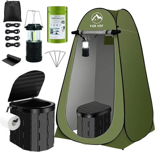 Vista 8 de Portable Toilet Kit, Camping Toilet with Pop-Up Privacy Tent and Poo Gel Toilet Bags, Washable Portable Outdoor Showers Changing Rooms