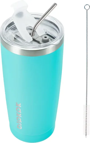 Vista 12 de BJPKPK Vaso térmico negro con tapa y pajita, de acero inoxidable, de 20 onzas, para café Pintura de caucho negro