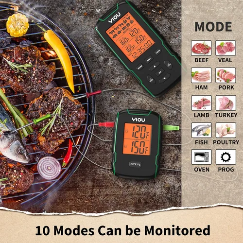 Vista 5 de Termómetro inalámbrico de carne para cocinar, termómetro digital de carne con 2 sondas, termómetro ultra preciso y de comida rápida de 500 pies