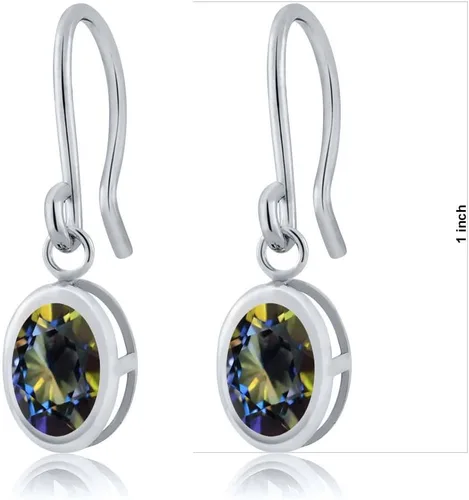 Vista 34 de Gem Stone King Aretes colgantes de plata de ley 925 de 0.276 x 0.197 in con piedra natal ovalada de alambre francés para mujer