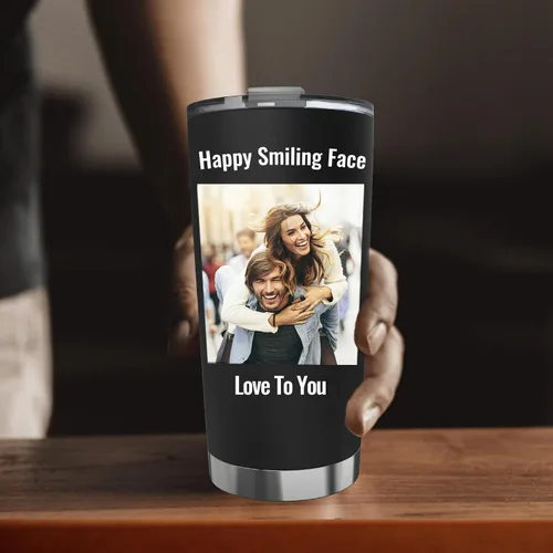 Vista 2 de Vaso de acero inoxidable personalizado de 20 onzas con tapa y popote