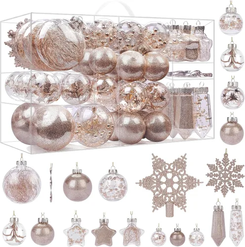 Vista 13 de SHareconn Juego de 86 Piezas de Decoraciones y Adornos para Árbol de Navidad, Bolas de Plástico Transparentes Irrompibles para Decoración de Árbol