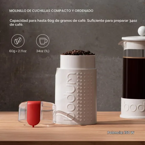 Vista 2 de Bodum Bistro - Molinillo de café eléctrico con cuchilla, color blanco