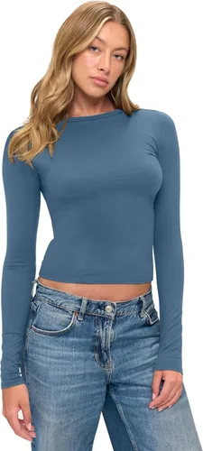 Vista 16 de Natural Uniforms Camiseta Baby Tee Crop Top de Manga Larga Y2K Súper Suave y Súper Elástica para Mujeres Blanco
