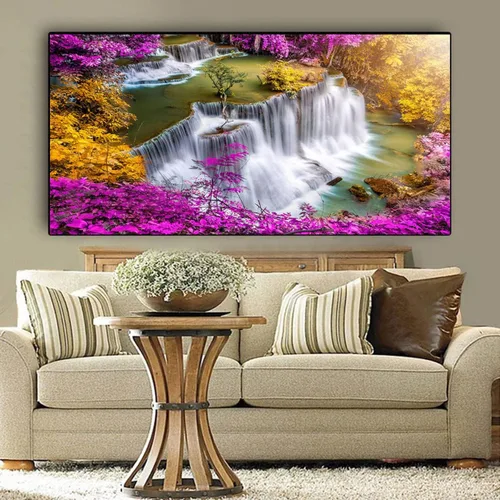 Vista 7 de Instarry Pintura de diamantes 5D para bricolaje, gran tamaño, taladro completo, diamantes de imitación de cascada, punto de cruz, decoración