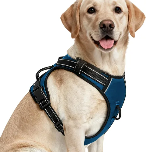 Vista 144 de Arnés para perro sin tirones, chaleco reflectante acolchado suave sin estrangulamiento, con clip frontal y asa superior, 2 hebillas de liberación