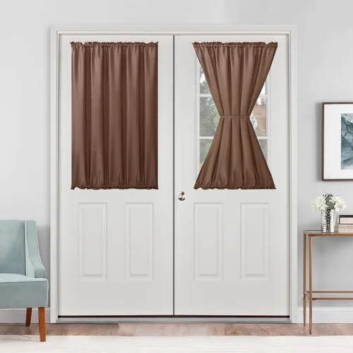 Vista 11 de Cortinas para puerta francesa, color aguamarina, 24 pulgadas de ancho x 40 pulgadas de largo, 1 panel Bolsillo para barra, semitransparente
