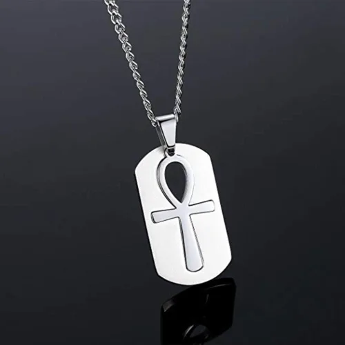 Vista 5 de godcow para hombre colgante de acero inoxidable religioso egipcio Ankh Cruz Dog Tag Vintage collar, cadena de 22inch, acero inoxidable, Plateado