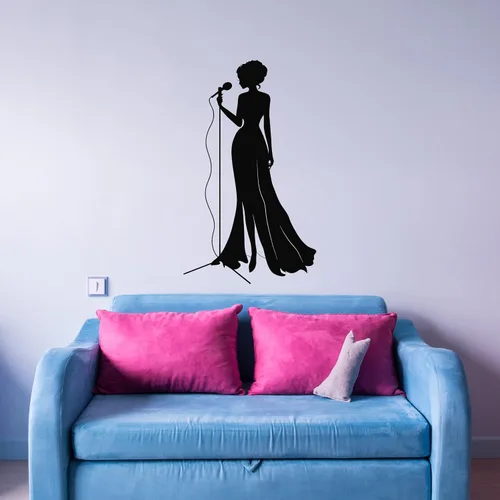 Vista 2 de Vinilo Vinilo Vinilo Vinilo Calcomanía Jazz Cantante Mujer Micrófono Señora Música Viva Pegatinas Decoración Grande (1063 ig)