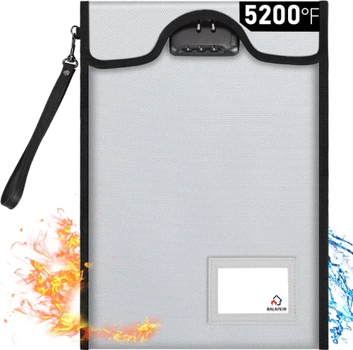 Vista 15 de BALAPERI Bolsa ignífuga para documentos, 15'x11', tamaño A4/A5/carta/legal, bolsa de dinero con cerradura de combinación, resistente al agua, negro