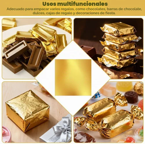 Vista 7 de Envolturas de chocolate, 100 unidades, 7.9 x 7.9 pulgadas, papel de regalo 100 envoltorios de lámina dorada · 105 calcomanías · cuadrados de 7.9 x