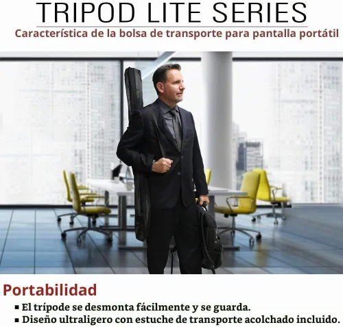 Vista 8 de Akia Screens Pantalla de proyector portátil 2 en 1 de 96 pulgadas con soporte y bolsa de transporte, trípode o montaje en pared, compatible